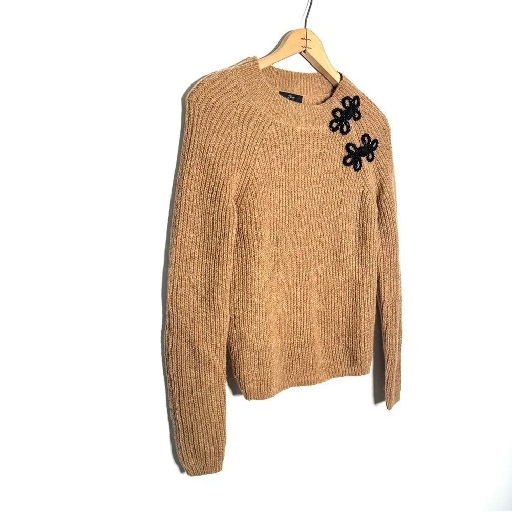 J. Crew | Alpaca Wool Camel Tan Ribbed Sweater with Beaded Frog Clasps Size XS